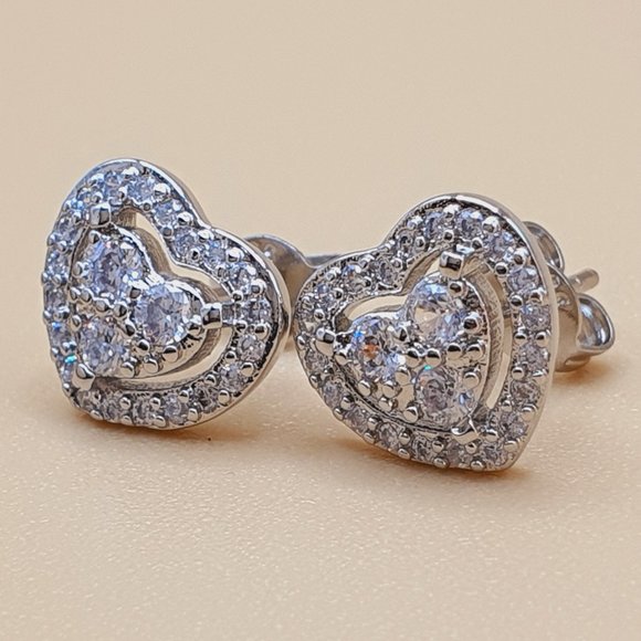 Hollow Heart Shiny CZ Filled Heart Earrings for Women, INDN8602 - Picture 4 of 7